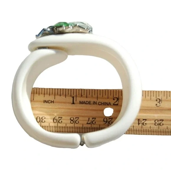 Vintage Style Beetle Chunky Cuff Bracelet Embellished Crystal Emerald Green - Picture 9 of 9